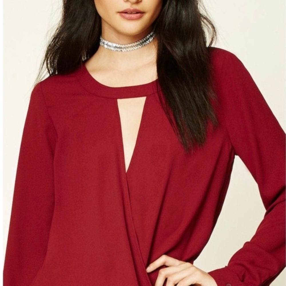 Forever 21 Cutout Surplice Red Top - Picture 3 of 7